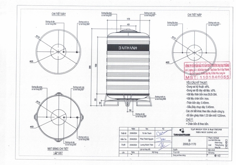 Bồn nước inox Đại Thành SUS304 – 2000 đứng