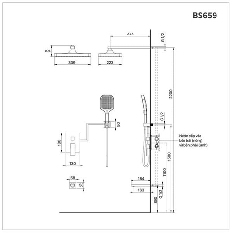 Vòi Sen Âm Tường CAESAR BS659 Nóng Lạnh 3 Đường