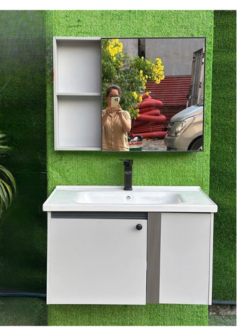 Bộ Tủ Lavabo Nhôm Tổ Ong Ca002 (Xám) 8 Tấc