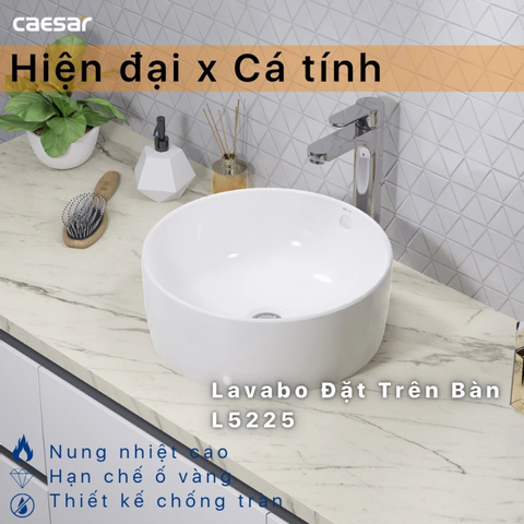 Chậu Rửa Mặt Lavabo Caesar L5225 Đặt Bàn Tròn 380mm