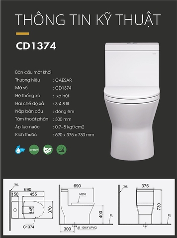 Bồn cầu 1 khối Caesar C1374