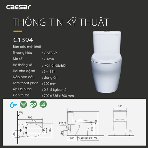 Bồn cầu 1 khối Caesar C1394