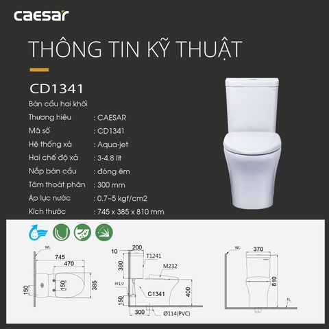 Bồn cầu 2 khối Caesar CD1341