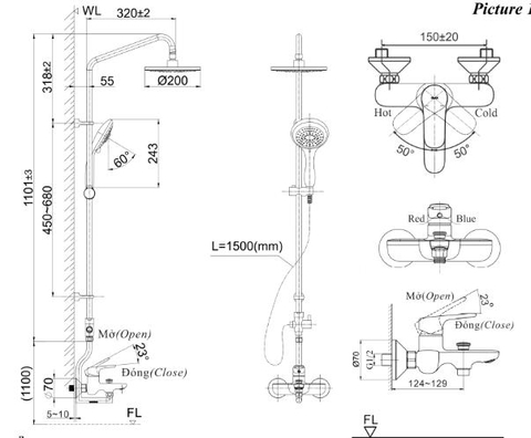 Cây sen tắm đứng nóng lạnh INAX BFV-1405S-2 (BFV1405S-2)
