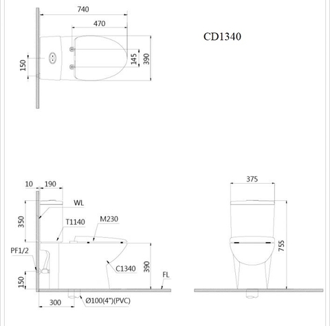 Bồn cầu 2 khối Caesar CD1340