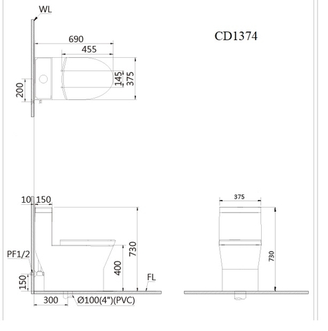Bồn cầu 1 khối Caesar C1374