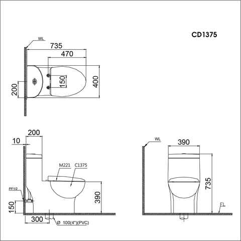 Bồn cầu 1 khối Caesar C1375 nắp êm