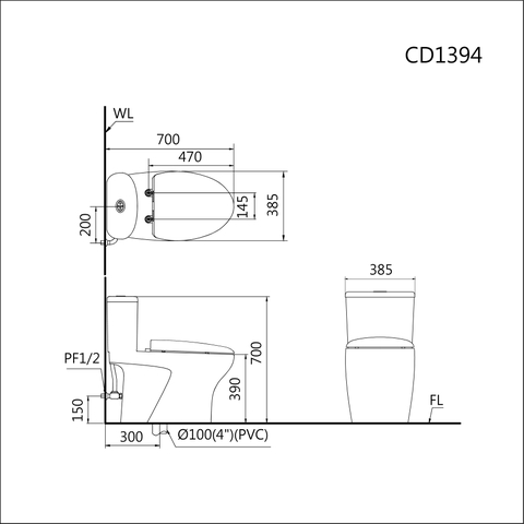 Bồn cầu 1 khối Caesar C1394