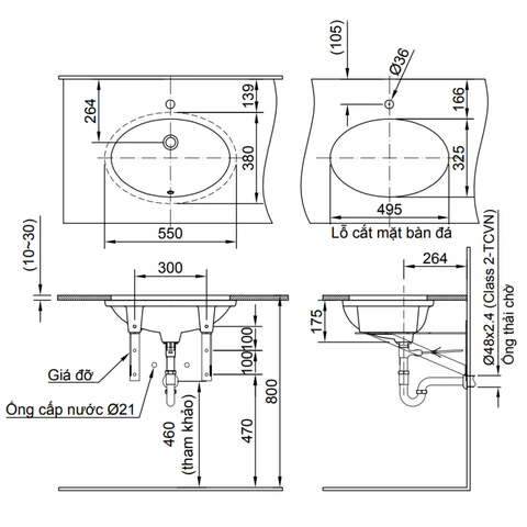 Lavabo chậu rửa mặt INAX AL-2216V âm bàn sứ chống bám bẩn Aquaceramic (AL2216V)