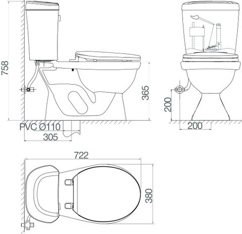 Bàn cầu hai khối Viglacera VI77 nắp thường