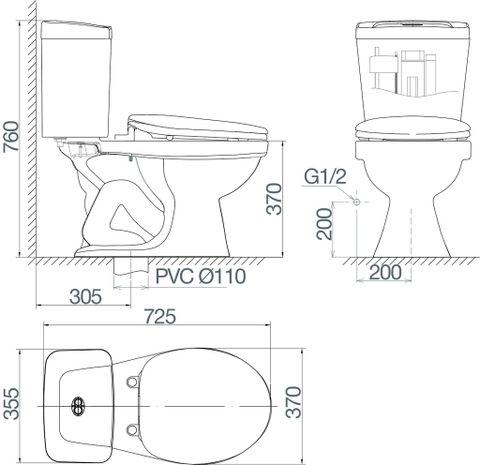 Bàn cầu hai khối Viglacera VT34