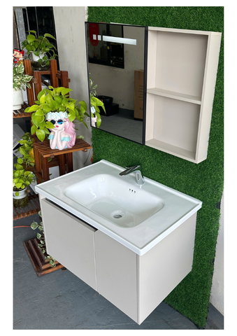 Bộ Tủ Lavabo Nhôm Tổ Ong Ca001 (Kem) 8 Tấc