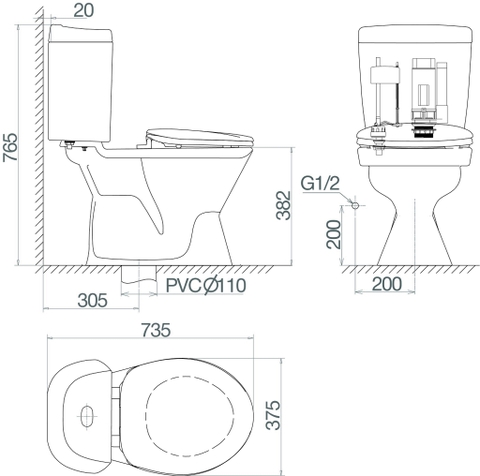 Bàn cầu hai khối Viglacera VI28