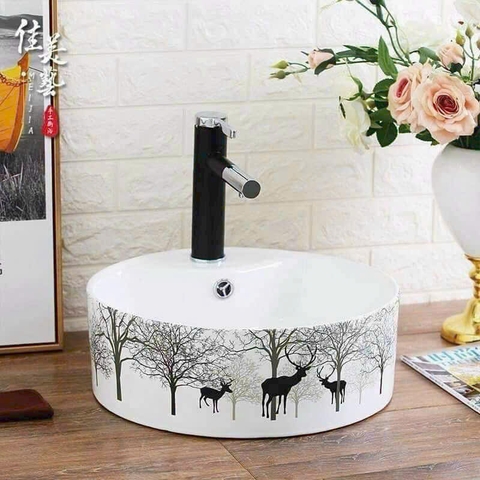 Lavabo chậu rửa mặt đặt bàn HONORCY tròn hươu