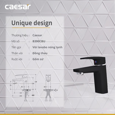 Vòi lavabo chậu rửa mặt Caesar B390CBU nóng lạnh kèm nút xả nhấn