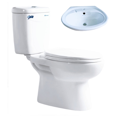 Bồn cầu 2 khối Thiên Thanh King nắp êm + Lavabo LT04
