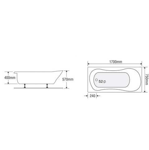 Bồn tắm dài Euroca EU4-1775 dài 1m7 chân yếm đặt sàn