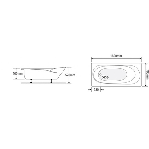 Bồn tắm dài Euroca EU3-1780 dài 1m7