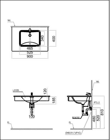 Lavabo chậu rửa mặt Caesar L5125 âm bàn