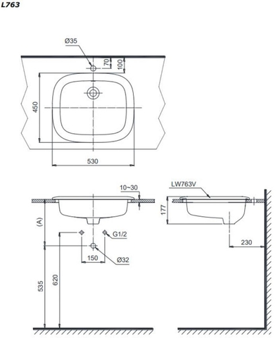 Lavabo chậu rửa mặt TOTO L763#XW bán âm men sứ chống bám bẩn