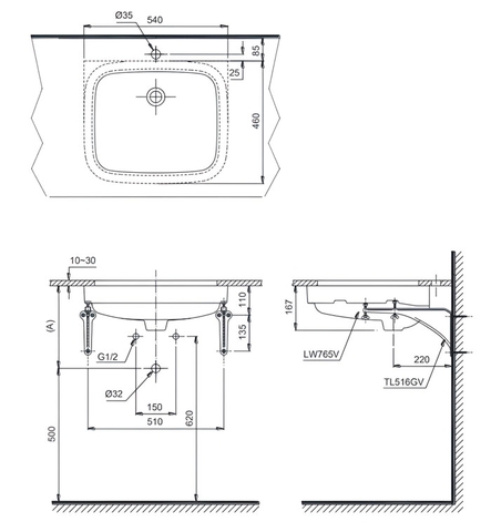 Lavabo chậu rửa mặt TOTO LT765#XW âm bàn sứ chống bám bẩn