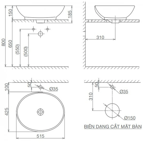 Lavabo chậu rửa mặt Viglacera BS415 đặt bàn