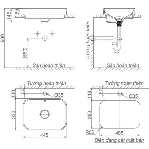 Lavabo chậu rửa mặt Viglacera V27 bán âm dương vành