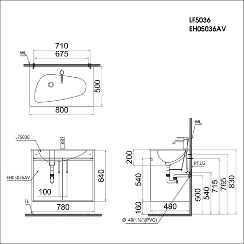 Bộ Lavabo tủ Caesar LF5036 + EH05036AV