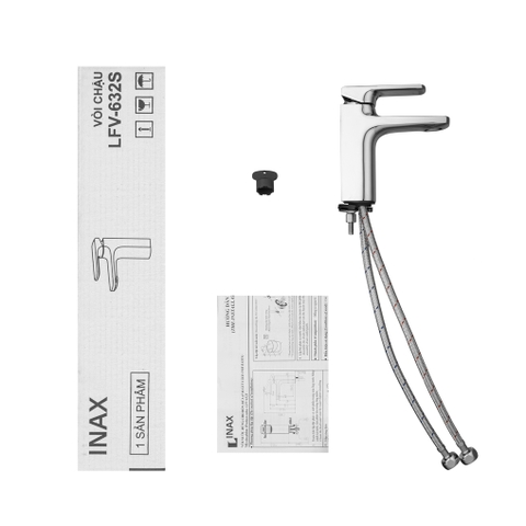 Vòi lavabo chậu rửa mặt INAX LFV-632S-2 nóng lạnh gật gù kèm ống xả thẳng