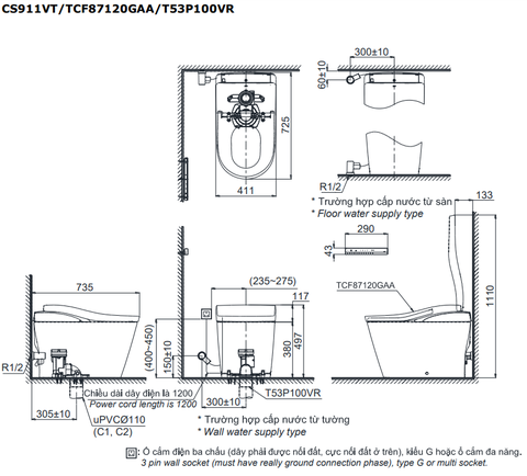 Bồn cầu điện tử TOTO CS911VT#NW1/TCF87120GAA#NW1/T53P100VR NEOREST LS
