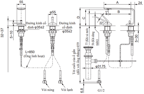 Vòi lavabo chậu rửa mặt TOTO TLP02301B nóng lạnh