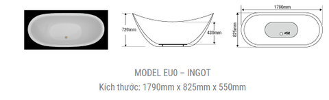 Bồn tắm Oval Euroca EU0-INGOT dài 1m8 đặt sàn