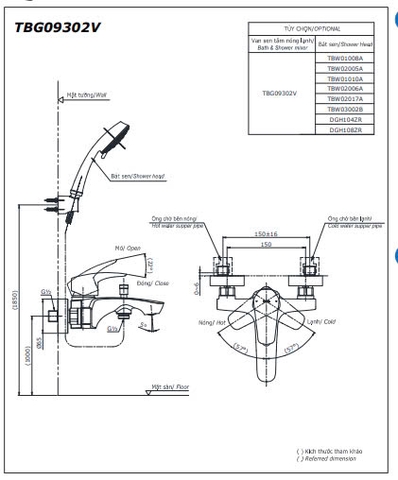 Bộ vòi sen tắm TOTO TBG09302VA/TBW02017A nóng lạnh