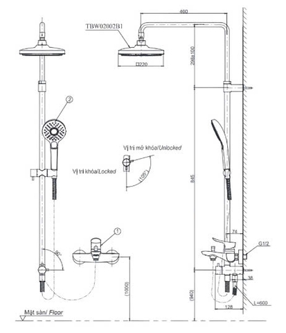 Thân sen tắm TOTO TBW02002BA nóng lạnh