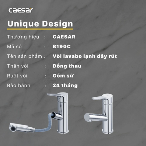Vòi Lavabo CAESAR B190C Rút Dây Lạnh