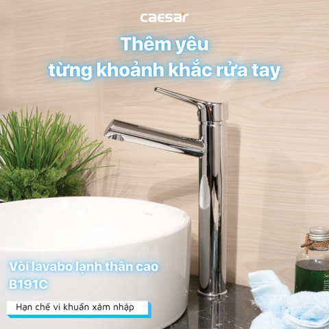 Vòi Lavabo Caesar B191C Nóng Lạnh Cổ Cao Xả Nhấn