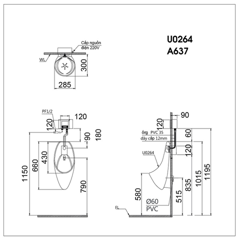 Bồn tiểu nam Caesar U0264 treo tường