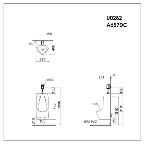 Bồn tiểu nam Caesar U0282 treo tường