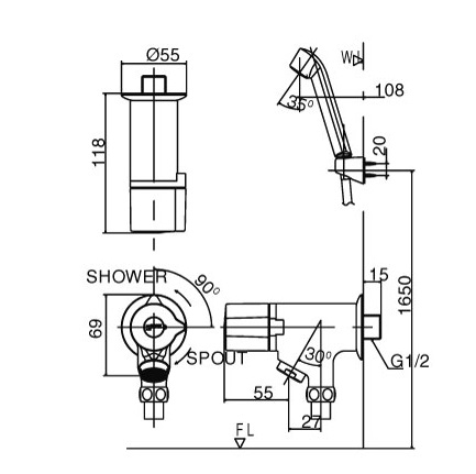 Vòi sen tắm nước lạnh INAX BFV-10-2C tay sen si (BFV10-2C)