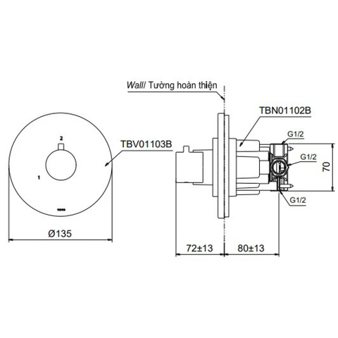 Van Chuyển Hướng TOTO TBV01103B/TBN01102B 2 Đường Nước