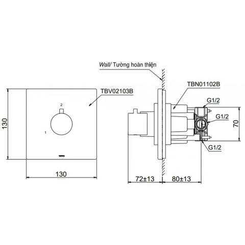 Van Chuyển Hướng TOTO TBV02103B/TBN01102B 2 Đường Nước