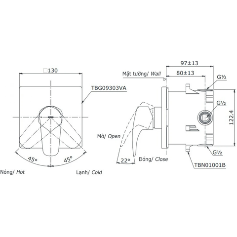 Van Điều Chỉnh Nóng Lạnh TOTO TBG09303VA/TBN01001B