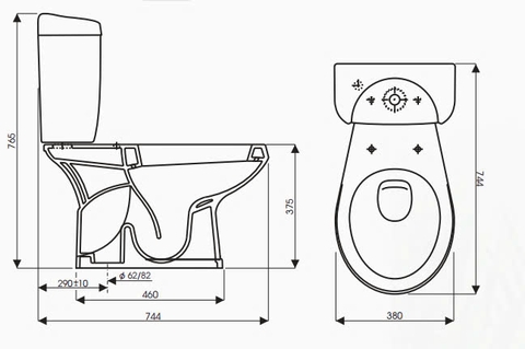 Bồn cầu 2 khối Thiên Thanh Ruby I nắp thường xả gạt
