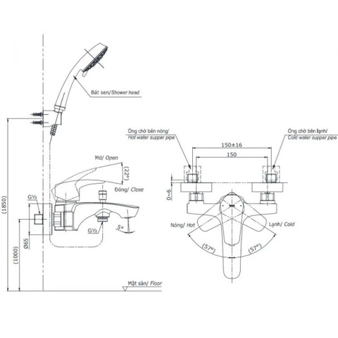 Bộ vòi sen tắm TOTO TBG09302VA TBW01035V nóng lạnh