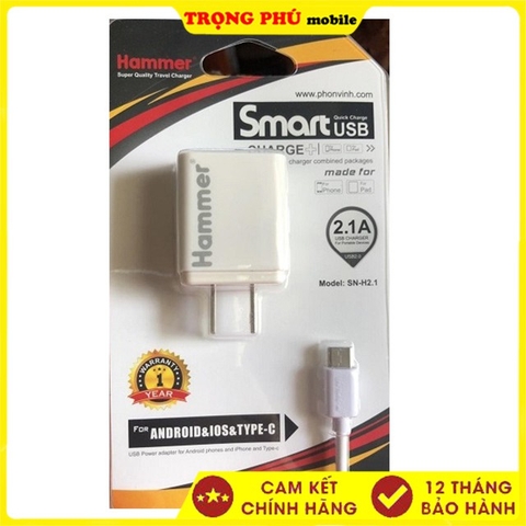 Bộ sạc Usb-Micro Hammer 2.1A