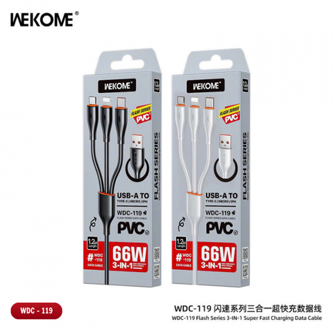 Cáp sạc 3 đầu Wekome WDC 119 màu inbox
