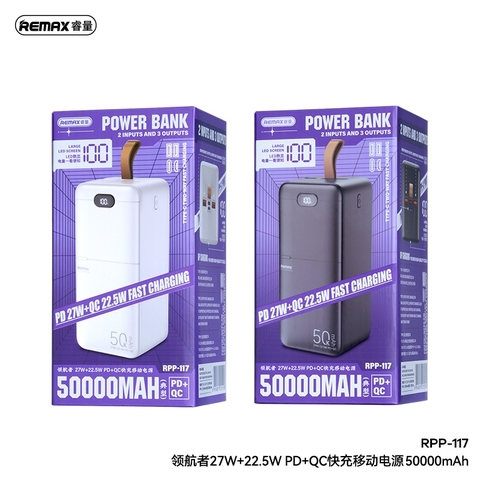 Sạc dự phòng sạc nhanh Remax RPP-117 Piloteer Series 50.000mAh 27W+22.5W PD+QC