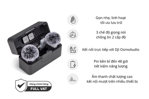 Micro thu âm DJI Mic Mini 2 (2 TX + 1 Mobile RX + Charging) 2 mic + 1 thu cho điện thoại + hộp sạc + phụ kiện