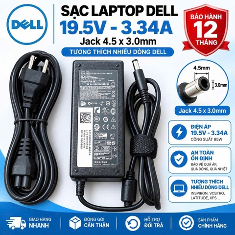Sạc laptop Dell 19.5V/3.34A (4.5*3.0)