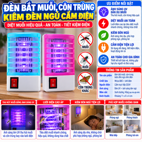Đèn Bắt muỗi,côn trùng kiêm đèn ngủ cắm điện.
